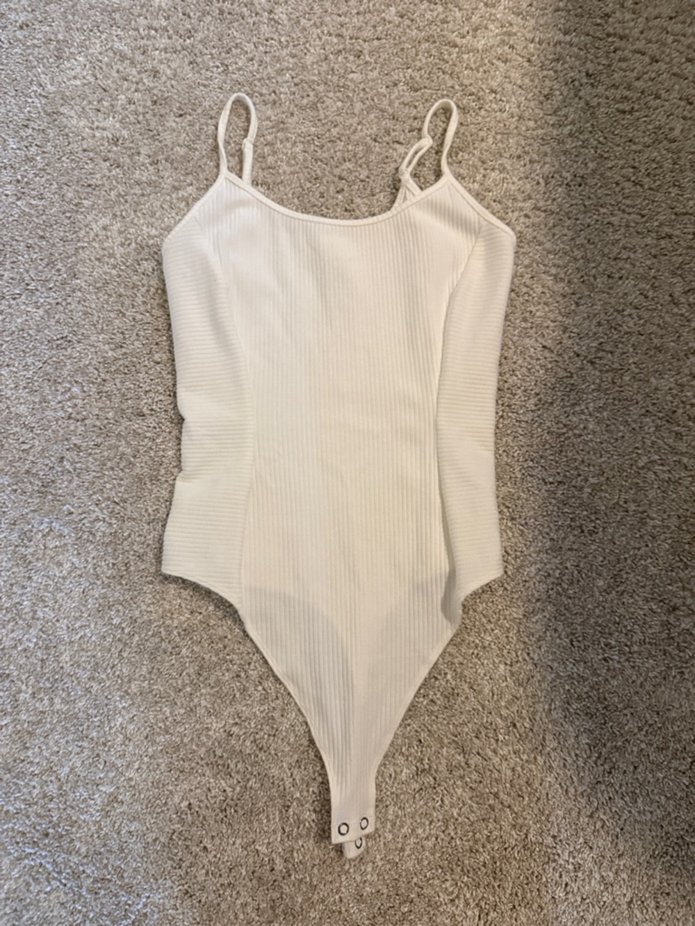 American Eagle Outfitters Cream Ribbed Bodysuit with Snap Closure